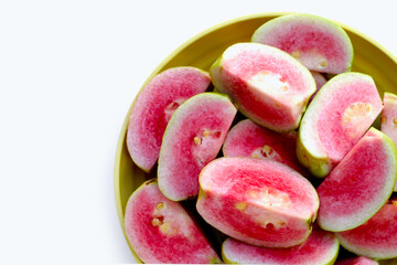Fresh pink guava on white background.