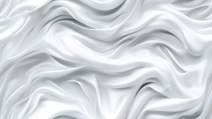 An abstract pattern of flowing white fabric creases, creating a soft and dynamic design that emphasizes movement and tranquility with its gentle, undulating forms.