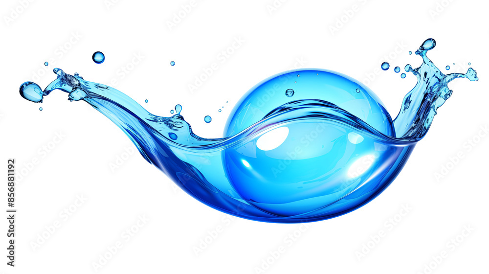 Wall mural dynamic water splash in sphere shape on transparent background - top view digital art 3d render with