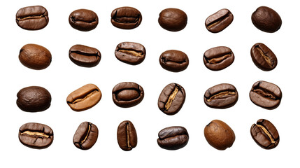 Aromatic Roasted Coffee Beans Set on Transparent Background - Top View 3D Rendered Digital Art