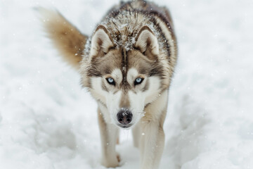 Siberian husky dog portrait in winter