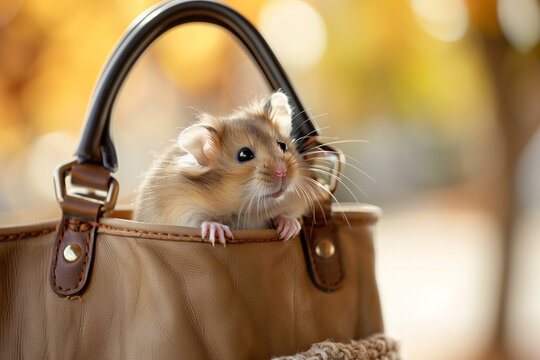 Hamster in a brown leather bag - Powered by Adobe