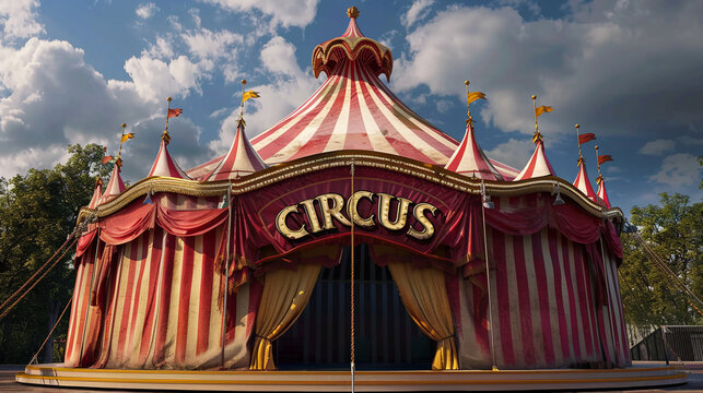 A striped circus tent.