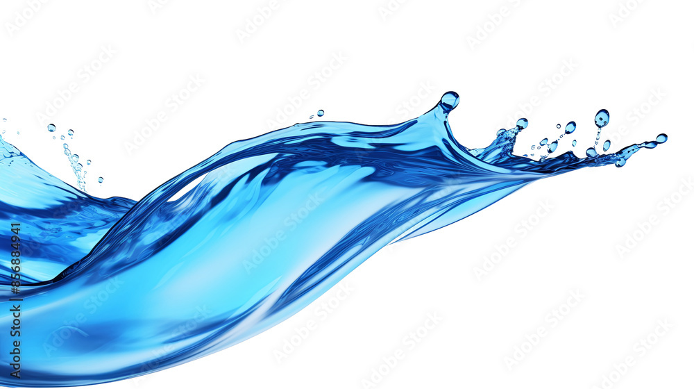 Wall mural dynamic water splash in blue tones - abstract liquid art on transparent background for design projec