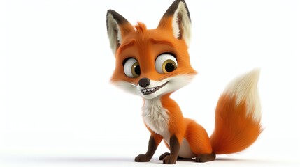 Obraz premium A cute cartoon fox with big eyes and a bushy tail.
