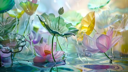 Digital technology stained glass lotus poster background