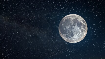 Fototapeta premium A full moon in a dark night sky filled with stars.