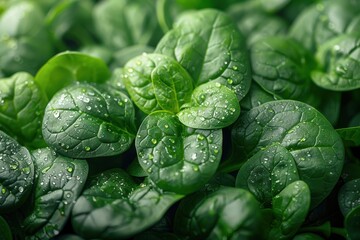 Obraz premium A detailed shot of a bunch of fresh spinach leaves, showing the texture and vibrant green color. 