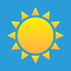Sun icon. Weather icon for smartphone or can be used for other media. Yellow sun star icon  Summer, sunlight, nature, sky. Vector illustration isolated on blue background.