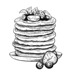 Stack of pancakes vector sketch illustration