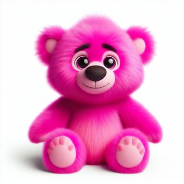 a fur plush stuffed cute pink - magenta lotso teddy bear, white background