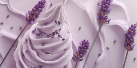 Artistic lavender and cream gelato, an image of artistic lavender and cream gelato, its soft purple swirls and creamy texture against a white background