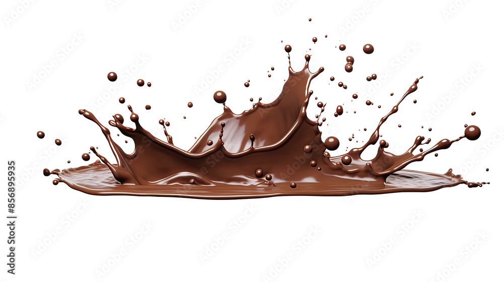 Wall mural tempting chocolate splash on white background - top view 3d render with transparency | flat lay png 