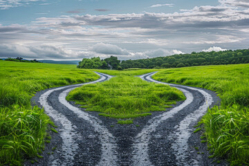 Two roads that diverge on the sides, to the left and to the right