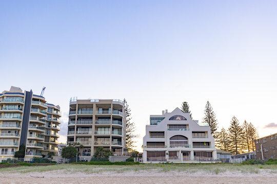 Absolute waterfront residential buildings along Miami Beach on the Gold Coast