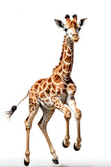 Obraz premium Young child giraffe running, isolated on white background