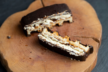 chocolate dessert with sweet soft cheese with sugar