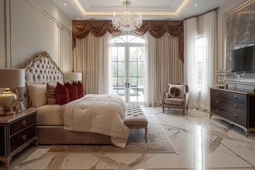 Fototapeta premium graceful elegance of French style luxurious interior. Designer modern renovation in a luxury house sophisticated accents with the warmth of homey, rustic touches.