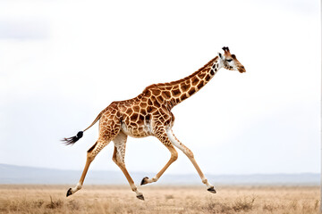 Fototapeta premium Young child giraffe running, isolated on white background