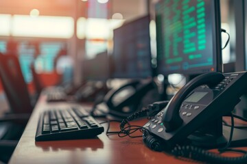 Taxi service operator equipment Taxi service operator equipment on desk in call center office