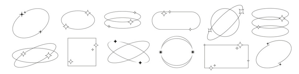 Y2k elements. Y2k line frame.