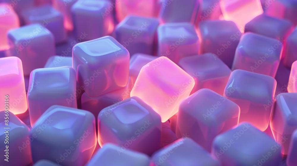 Wall mural 3D Glowing Cubes colorful cubes in various shades of pink and purple.