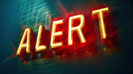 Neon Style "Alert" Sign on Dark Background, Communication and Caution