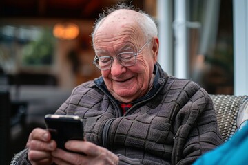 A pensioner enjoying the new smartphone.