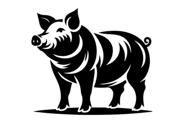 Pig silhouette vector illustration. Pig black silhouette isolated on a white background.