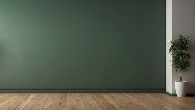 classic green empty interior with wooden floor on green wall copy space mock up