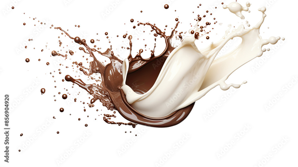 Canvas Prints decadent chocolate and milk splash isolated on transparent background - top view flat lay digital ar
