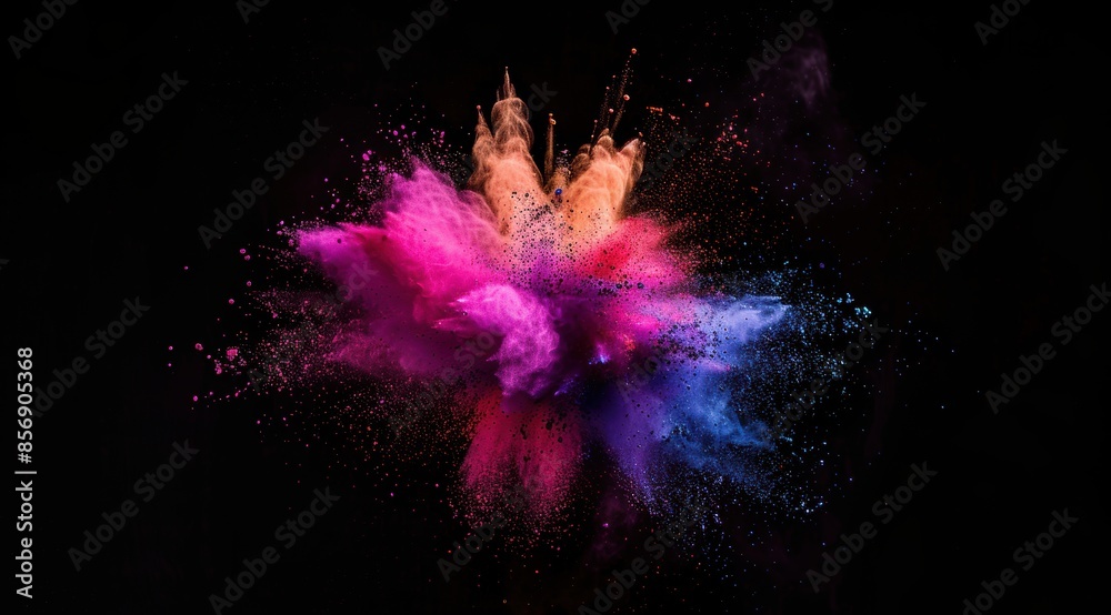 Wall mural Black background, colors powder explosion, colorful, delicate details, high resolution photography - Wall murals