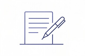 paper document and pen icon. flat line style vector illustration isolated on white.