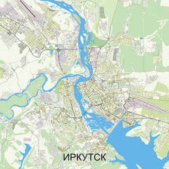 Irkutsk, , Russia map poster art