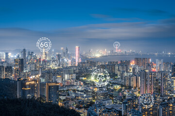 Obraz premium Shenzhen City Skyline and 6G Technology Concept