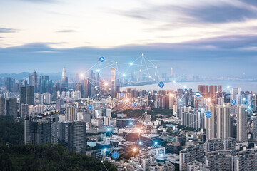 Fototapeta premium Shenzhen Nanshan Skyline Scenery and Technology Intelligence Concept