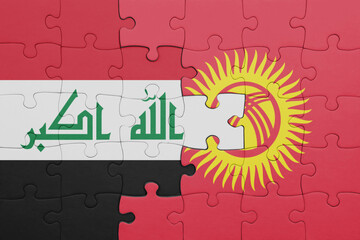 puzzle with the colourful national flag of kyrgyzstan and flag of iraq.