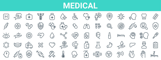 Medicine health icons on isplated background. Medicine and health care icons set. Medical symbols collection. Vector illustration EPS 10