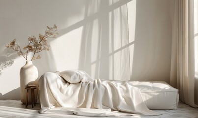 Minimalist living room with a blank throw blanket