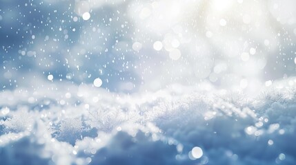 Winter Christmas sky with heavy white snowflakes falling in natural light creating a beautiful snowy scene on a white background