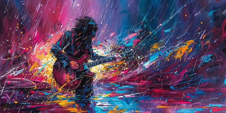 Vibrant Electric Guitarist in Abstract Color Splash