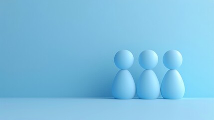 Minimalist blue abstract figures standing together on a plain background, symbolizing unity, teamwork, and simplicity in conceptual art. 3D Illustration.