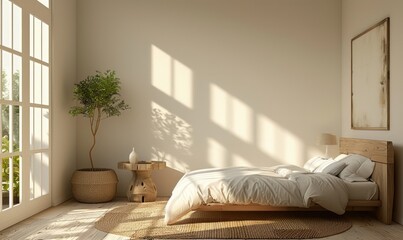 Minimalist bedroom with an empty nightstand