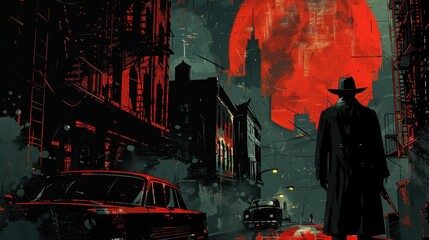 Obraz premium Mysterious Figure Under a Crimson Sky