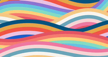 Retro Rainbow Stripes background, 60s 70s Groovy Wallpaper, Psychedelic Waves Banner