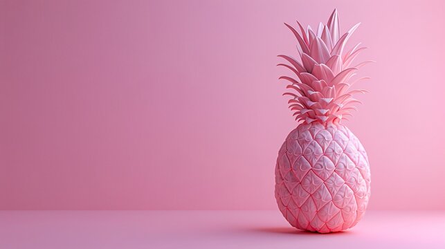 Stylized pink pineapple on a pink background, ideal for creative design, modern art, or tropical-themed decor concepts. 3D Illustration.