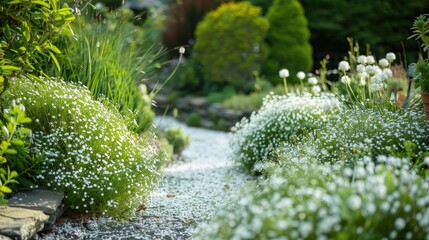 The white bloom in the garden is named Gypsophila paniculata