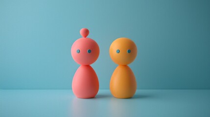 Two Colorful Figures on Blue Background