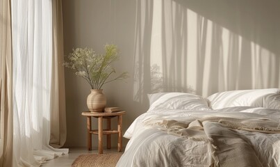 Minimalist bedroom with an empty nightstand