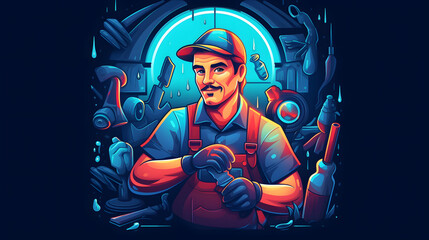 Plumbing Technician illustration vector